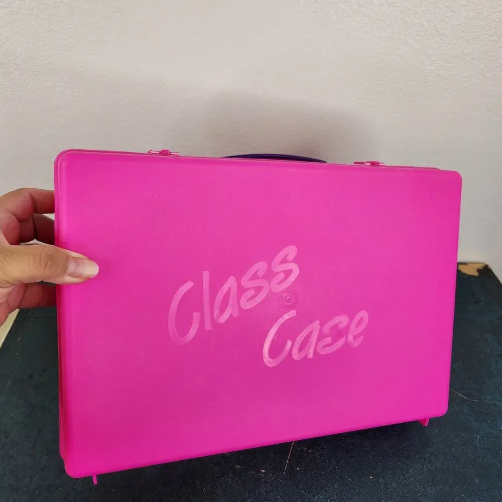 VTG 1990s Class Case Pink Plastic School Supplies Craft Box USA